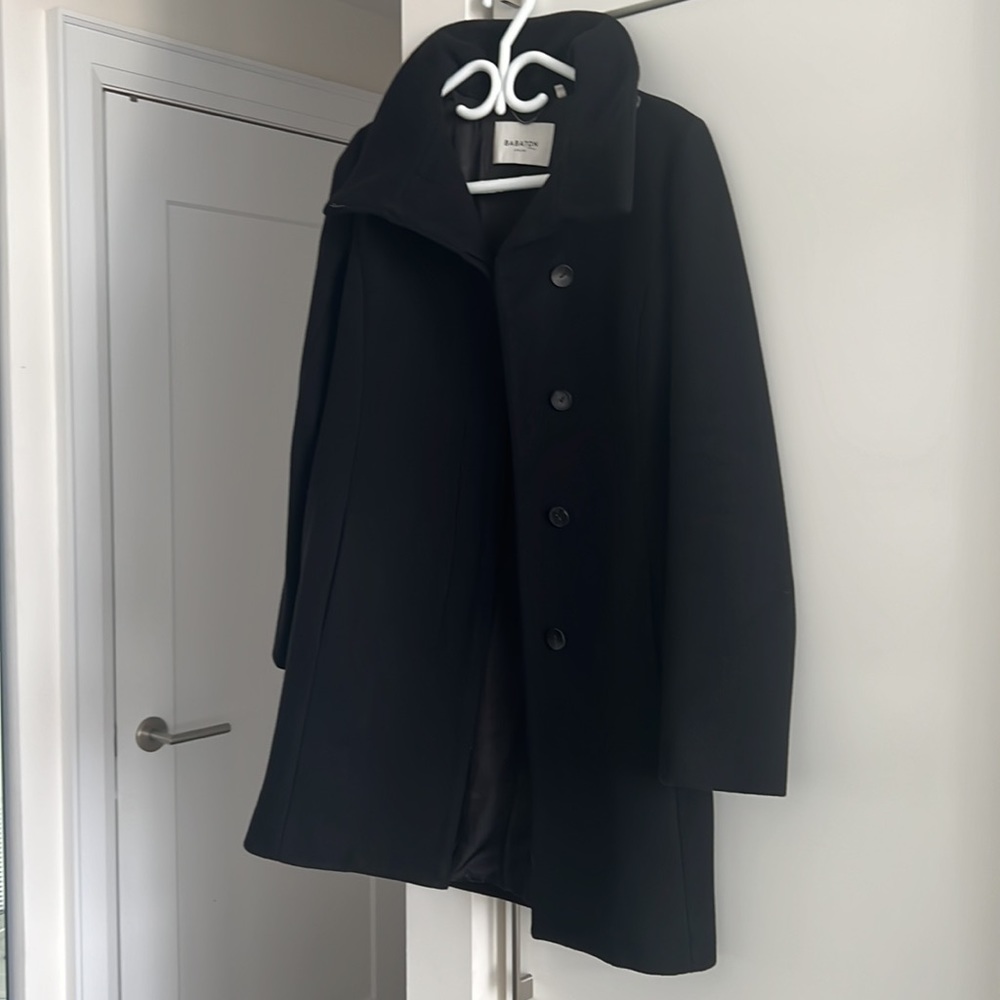 Babaton Black Wool Blend Funnel Neck Coat - Picture 5 of 9